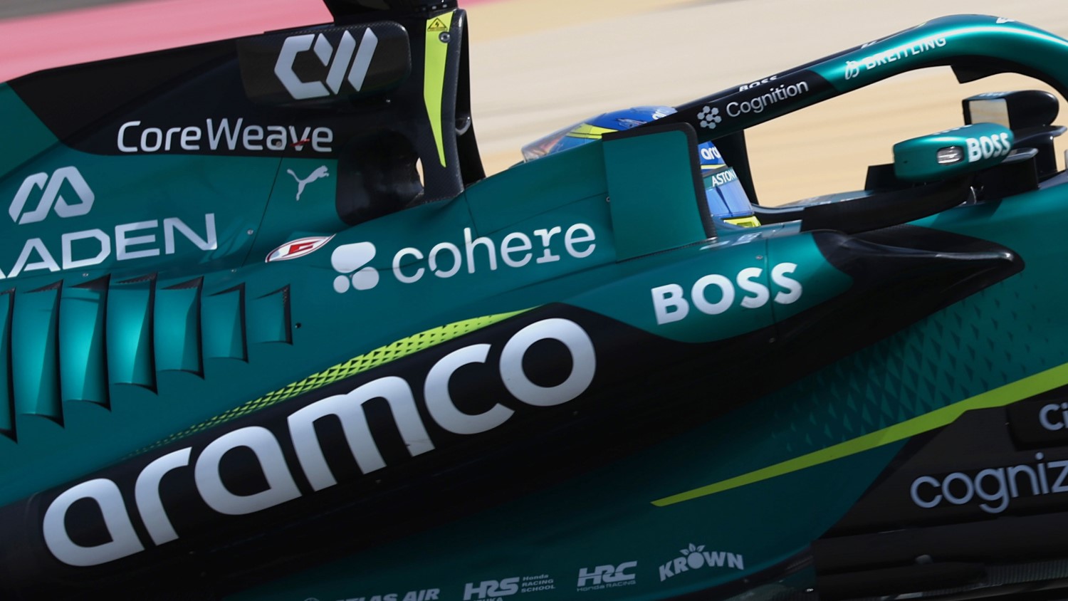 Fernando Alonso of Spain driving the (14) Aston Martin F1 Team AMR26 Honda on track during day two of F1 Testing at Bahrain International Circuit on February 12, 2026 in Bahrain, Bahrain. (Photo by Zak Mauger/LAT Images for Aston Martin)