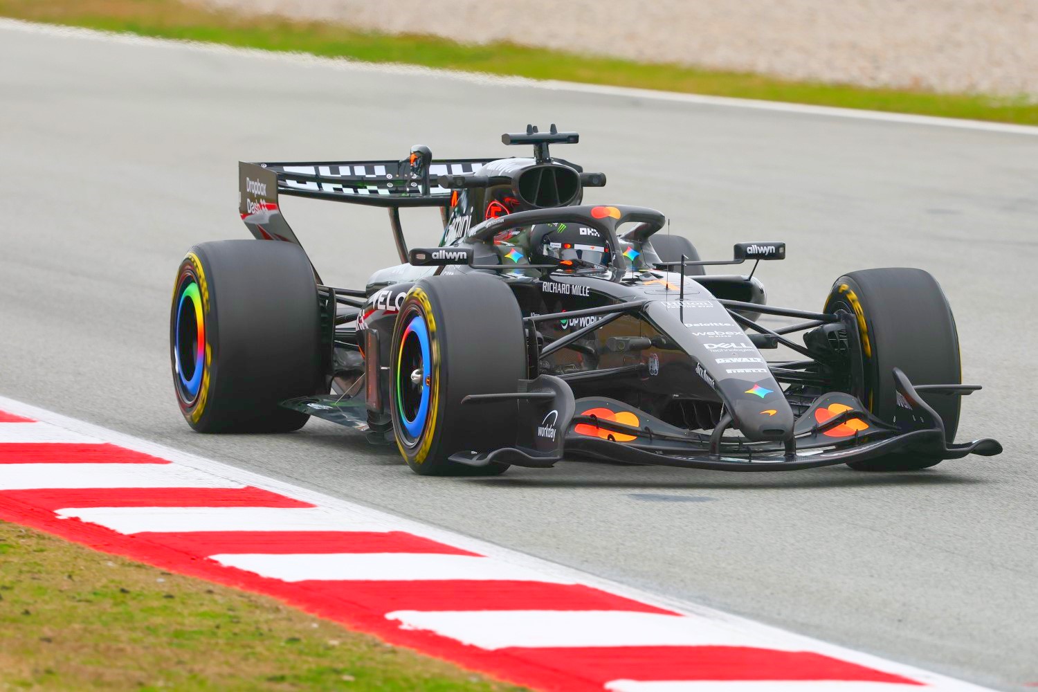 Lando Norris on track in Barcelona in the superior Rob Marshall designed McLaren MCL40 on Wednesday, January 28, 2026. Image supplied by Formula 1 via X.