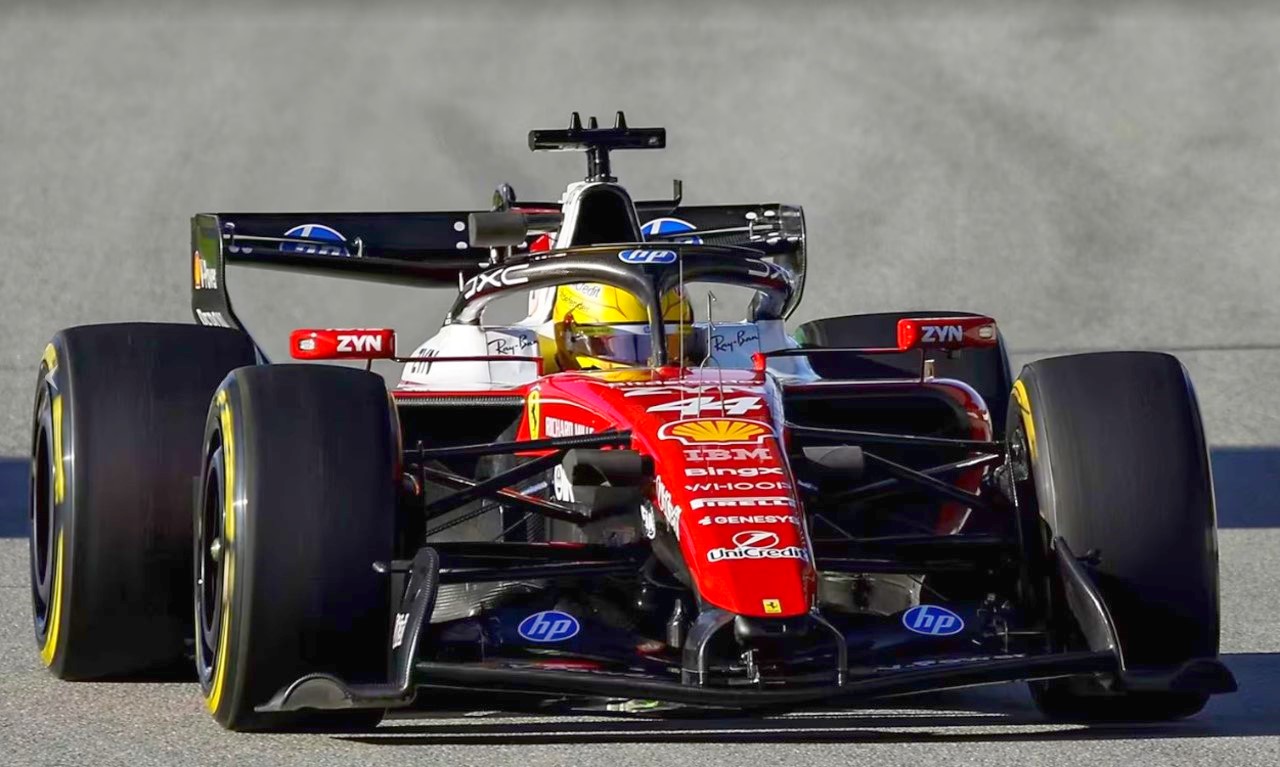 The #44 Ferrari of Lewis Hamilton during Barcelona Preseason Testing