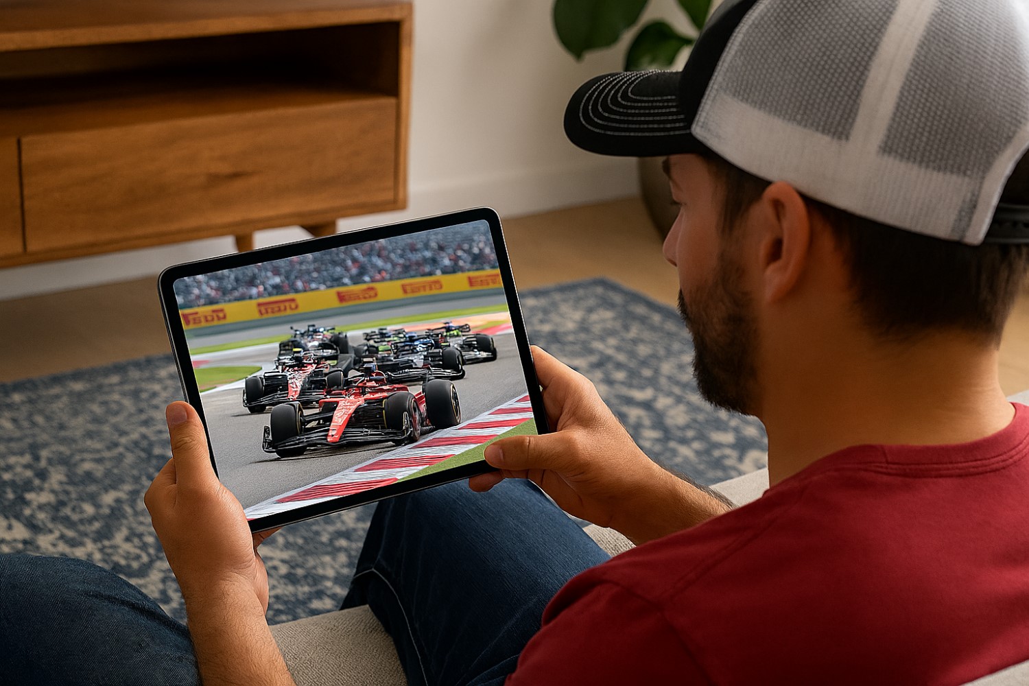 Fan watching F1 on an Apple iPad