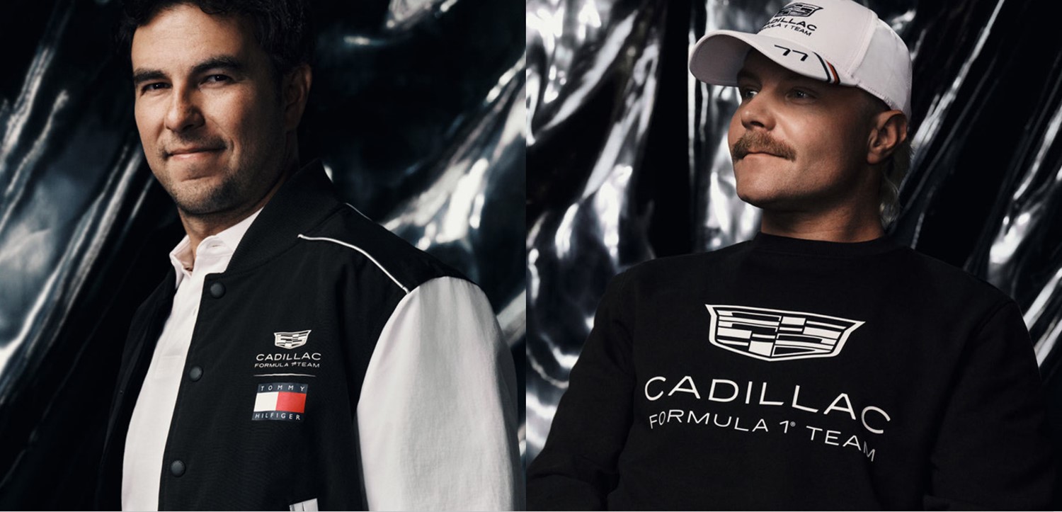 Cadillac F1 drivers Sergio Perez and Valtteri Bottas model Tommy Hilfiger apparel. Image via Tommy Hilfiger