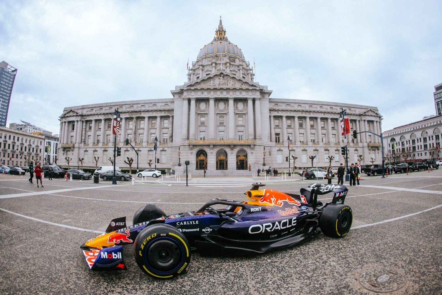 RB7 pictured in front of San Francisco town hall, downtown San Francisco, for the announcement of Yuki Tsunoda driving at the Showrun in March 2026. // Red Bull North America / Red Bull Content Pool //