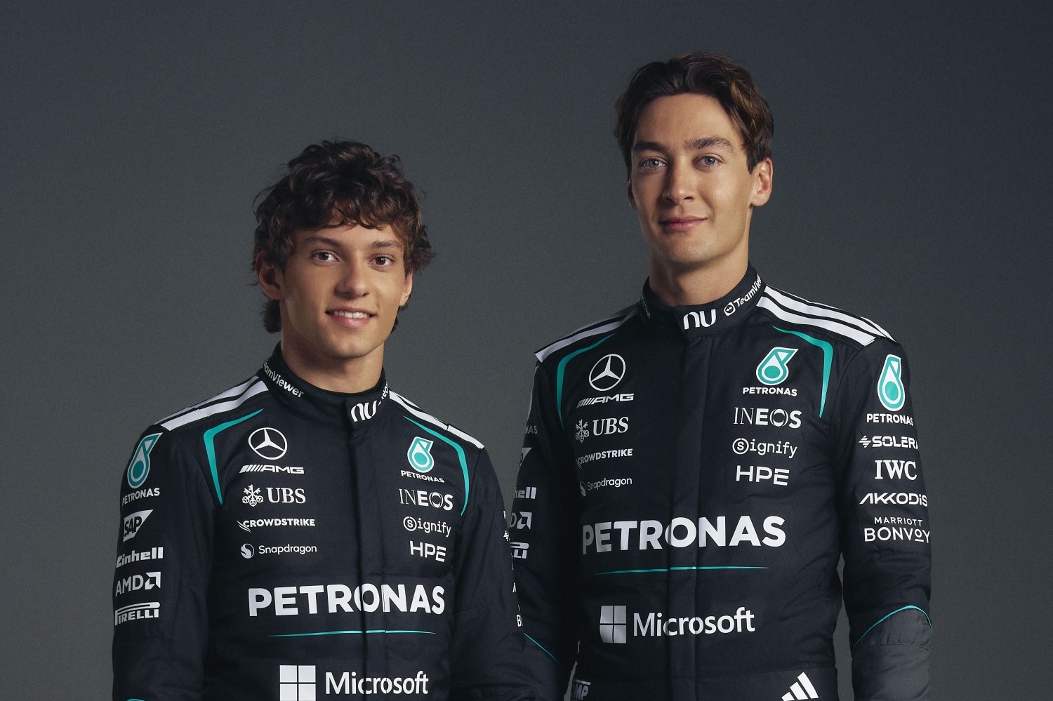 Kimi Antonelli and George Russell. Image supplied by the Mercedes F1 team