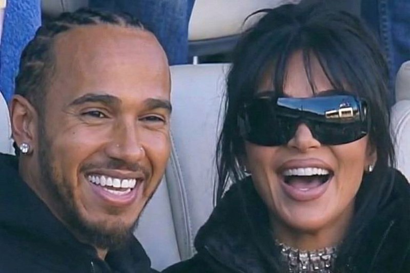 Lewis Hamilton Hamilton and Kim Kardashian were caught on the jumbotron in a luxury suite at the 2026 Super Bowl