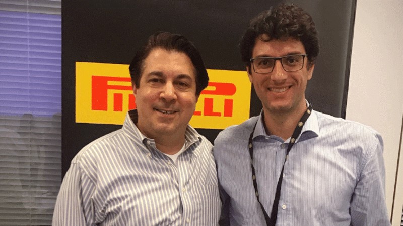 Professor Mike Grandinetti (L) and Dario Marrafuschi (R) Pirelli Head of Research and Development Motorsport, but now Motorsports Boss. Photo was taken in 2017.