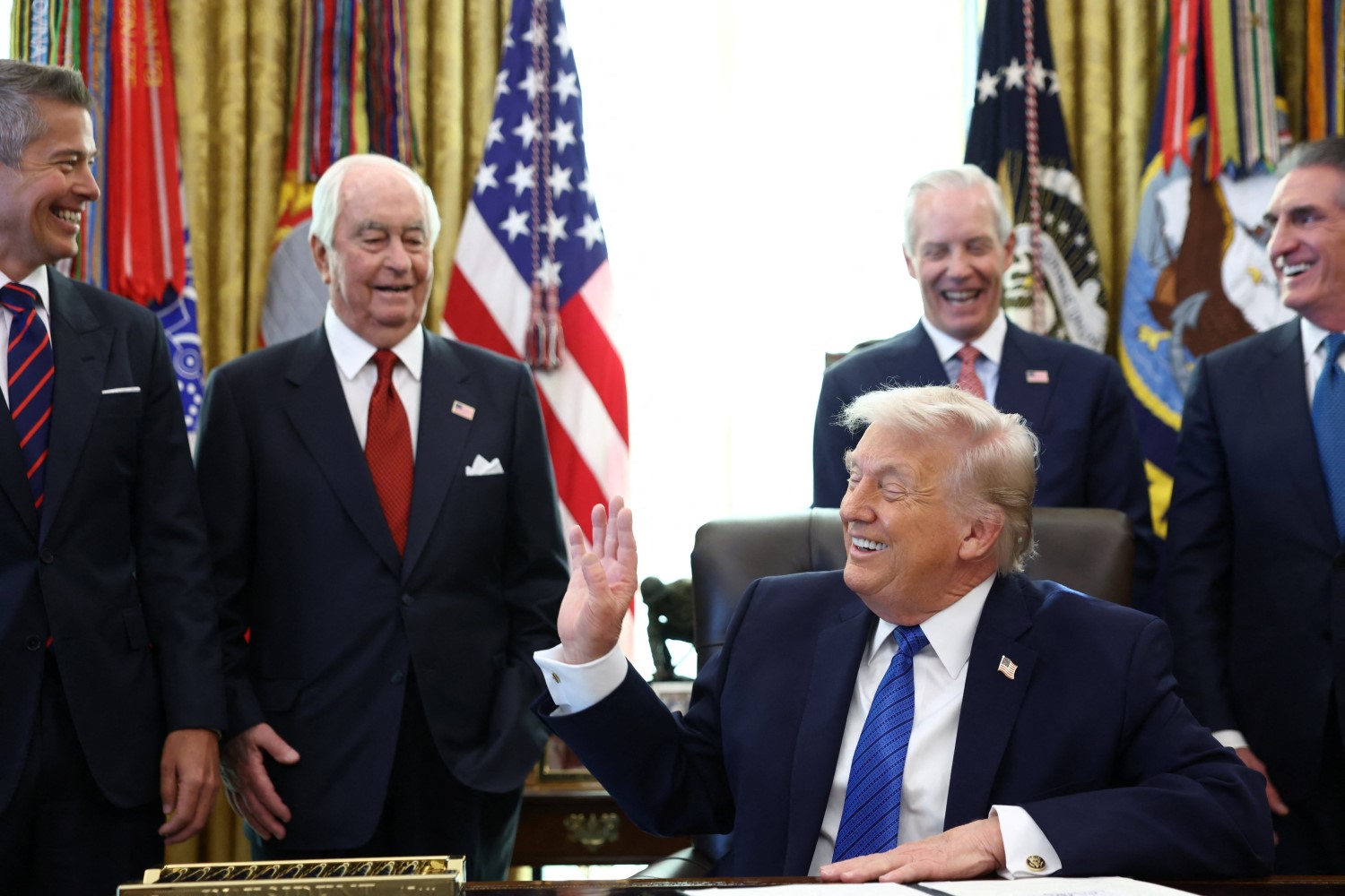 Roger Penske in the oval office with President Trump at the signing of the Freedom 250 Executive Order