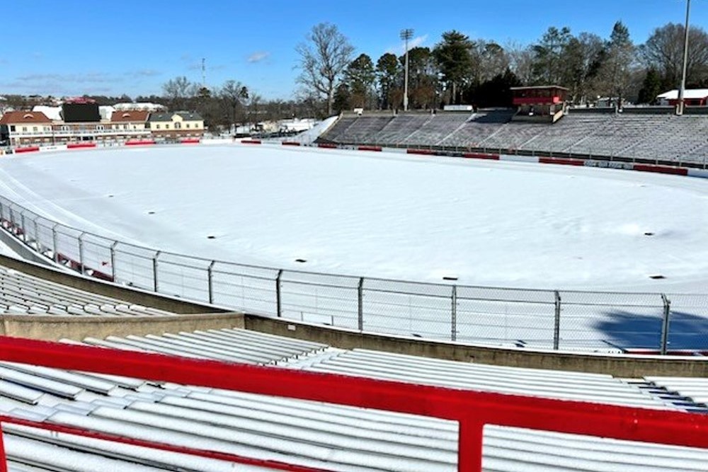 Snow covered Bowman Gray Stadium