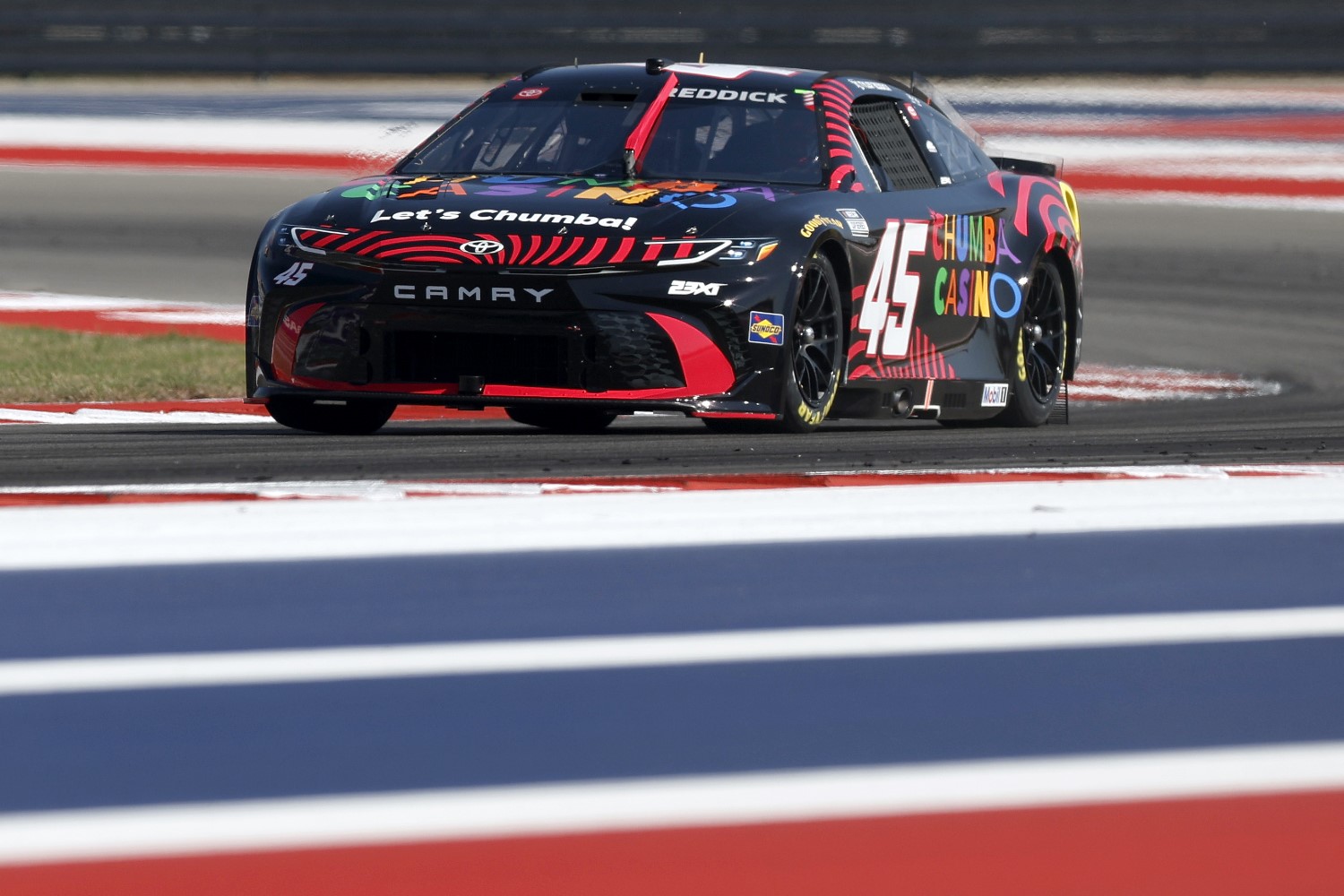 Tyler Reddick, driver of the #45 Chumba Casino Toyota, drives during qualifying for the NASCAR Cup Series DuraMax Grand Prix Powered by RelaDyne at Circuit of The Americas on February 28, 2026 in Austin, Texas. (Photo by Logan Riely/Getty Images)