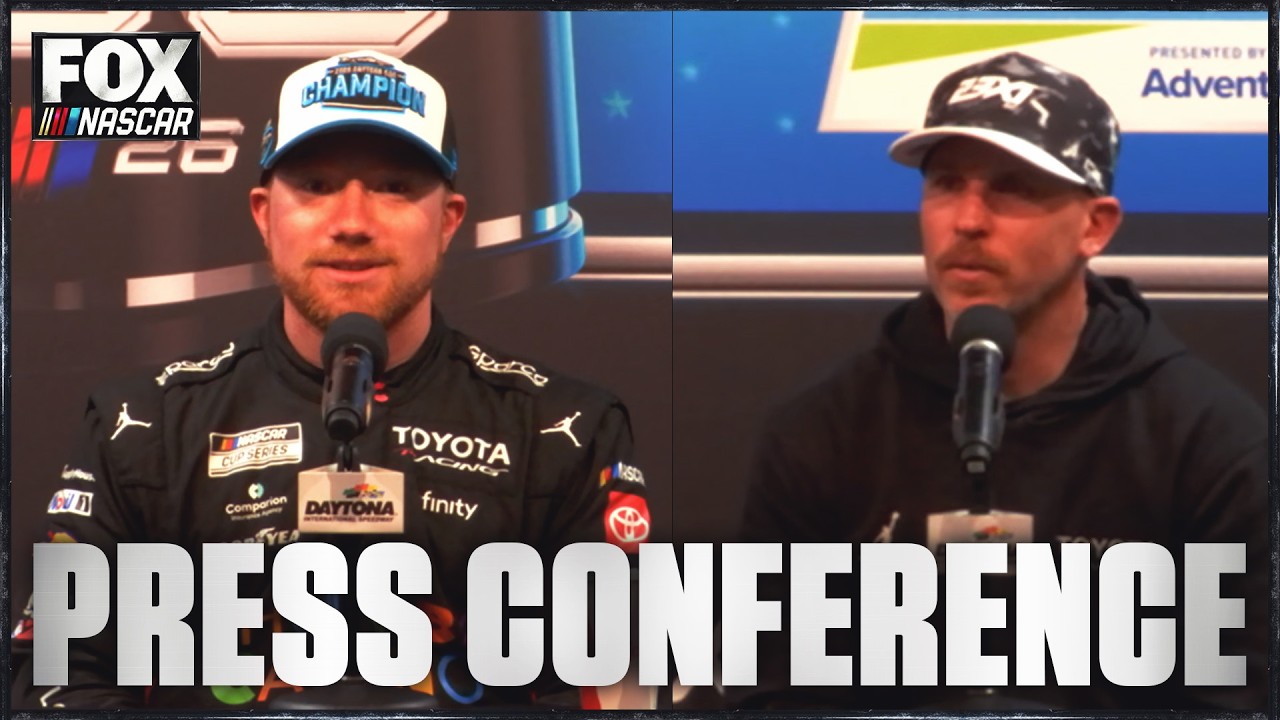 Tyler Reddick, Denny Hamlin &; Billy Scott after Daytona 500 Win