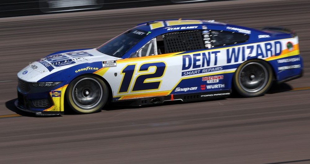 Ryan Blaney pilots the #12 Team Penske Ford Mustang to victory in the Straight Talk Wireless 500 at Phoenix Raceway March 8, 2026. Photo by Getty Images for NASCAR