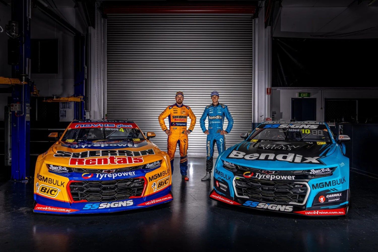 Jack Le Brocq and Zach Bates with their new 2026 liveries. Image: Supplied by the Matt Stone Racing Team