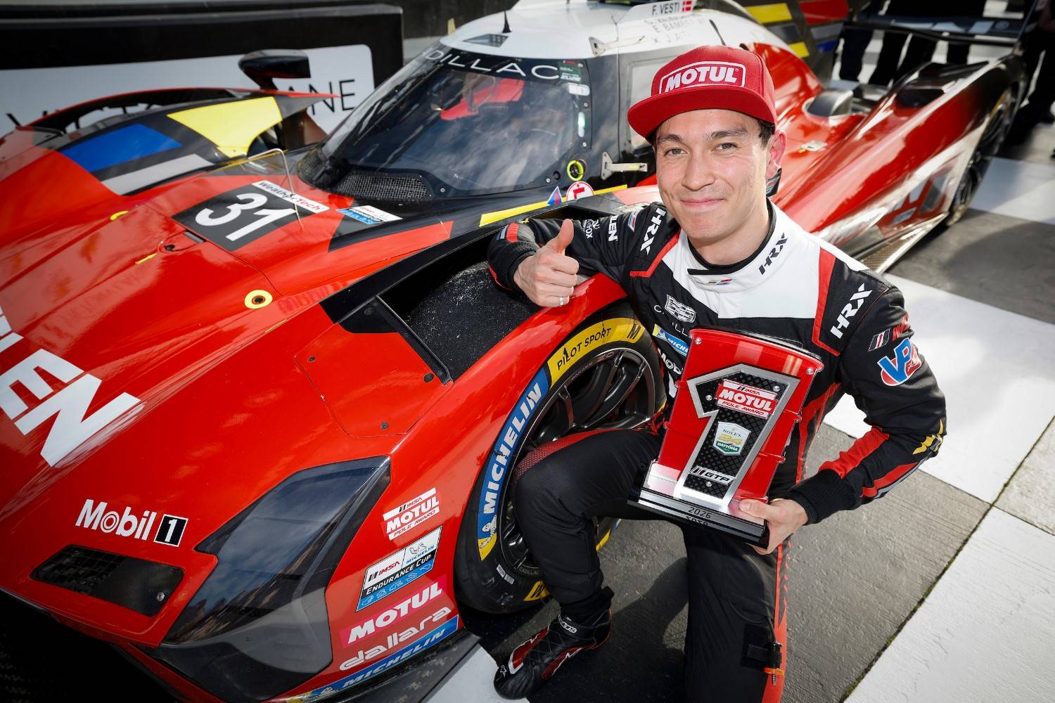 Motul Pole Award winner #31: Cadillac Whelen, Cadillac V-Series.R, GTP: Jack Aitken. LAT Image for iMSA