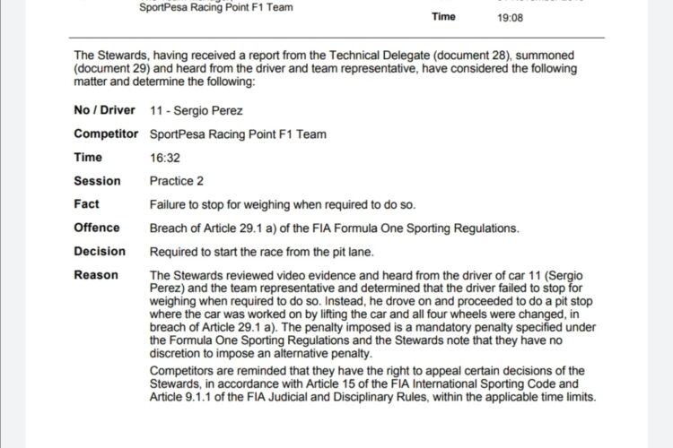 Perez to start from pitlane in Austin