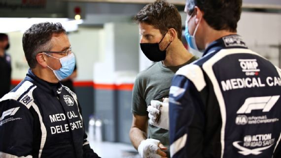Video: Romain Grosjean returns to F1 paddock to thank rescuers