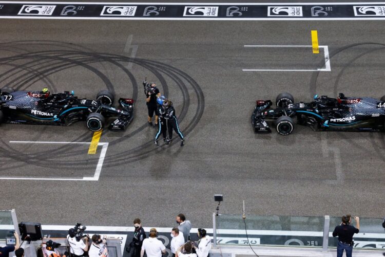 Mercedes end F1 finale with dueling donuts