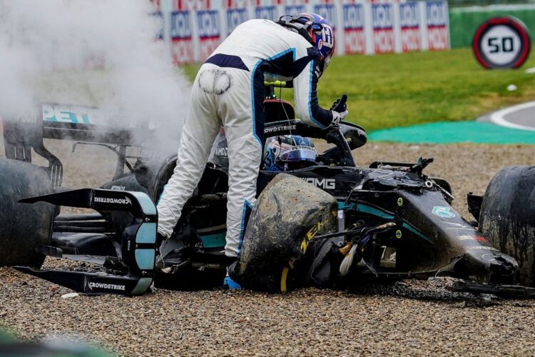Russell denies giving Bottas ‘slap’ after crash