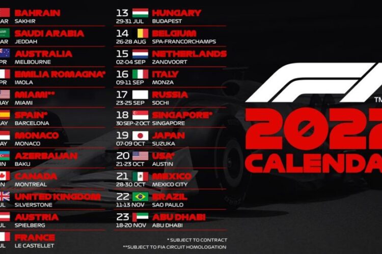Rumor: Provisional 2022 F1 schedule -CONFIRMED  (Update)