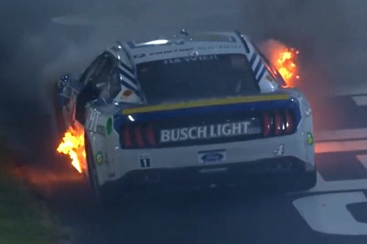 NASCAR: Harvick delivers angry message after car catches on fire