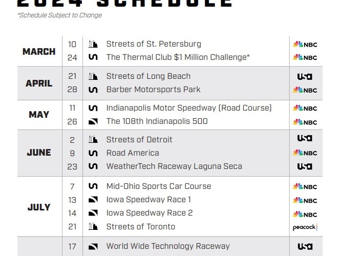 IndyCar: 17-race 2024 schedule announced