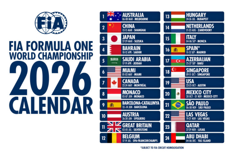 Formula 1 News: 24-race 2026 F1 Calendar announced