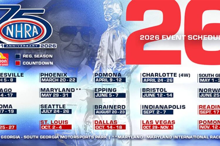 NHRA News: Historic 2026 schedule for 75th Anniversary season released