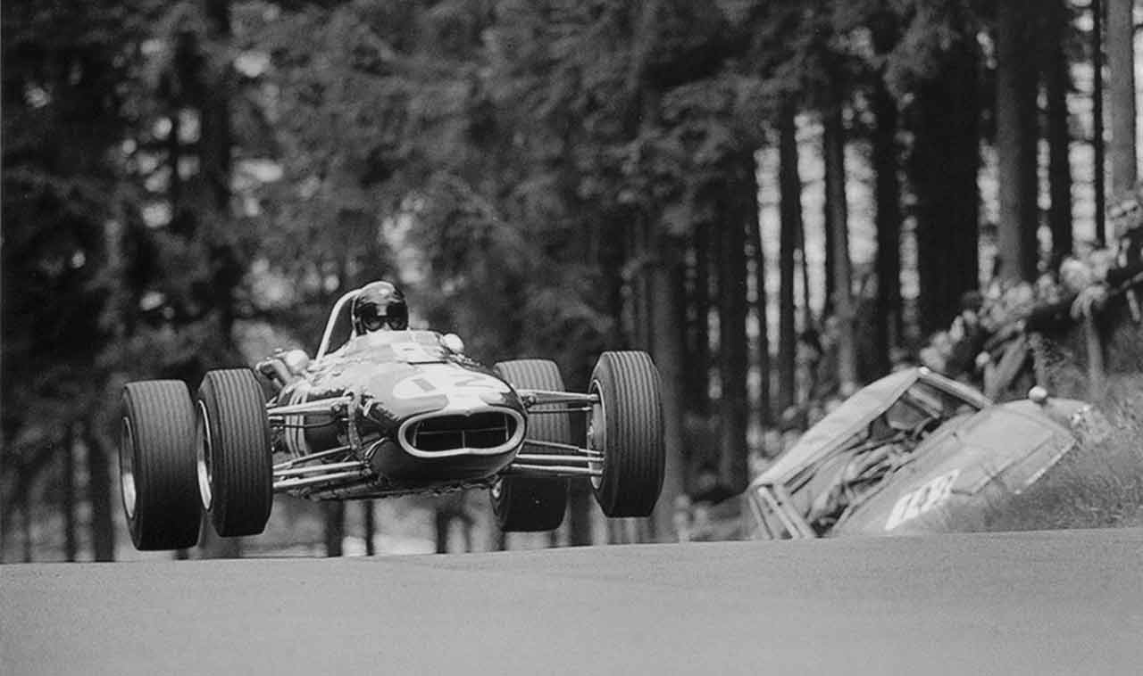 1966 German GP - Dan Gurney gets air in his Eagle Ford