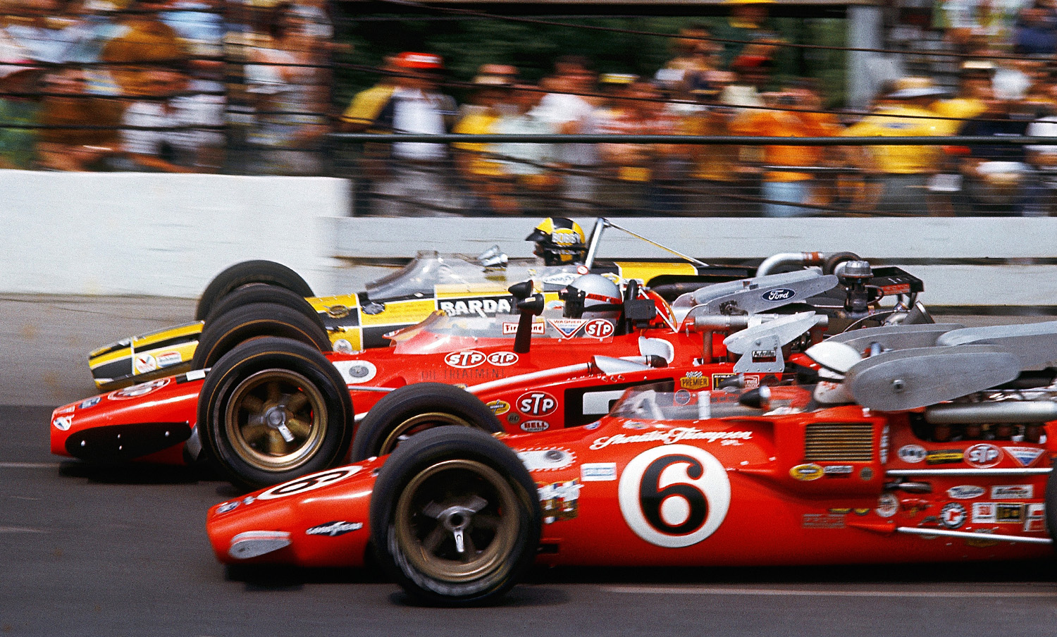 1969 Indianapolis 500 Front Row: (From top) Bobby Unser (1), Mario Andretti...