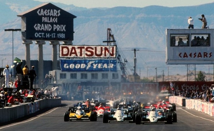 1981 Las Vegas GP start with Mansell out front in the WIlliams