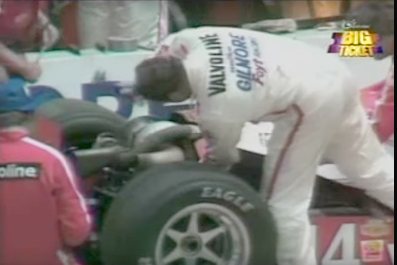 Foyt pounds his car with a hammer during 1982 Indy 500. Somehow we can see him taking a hammer to his simulator computer out of frustration