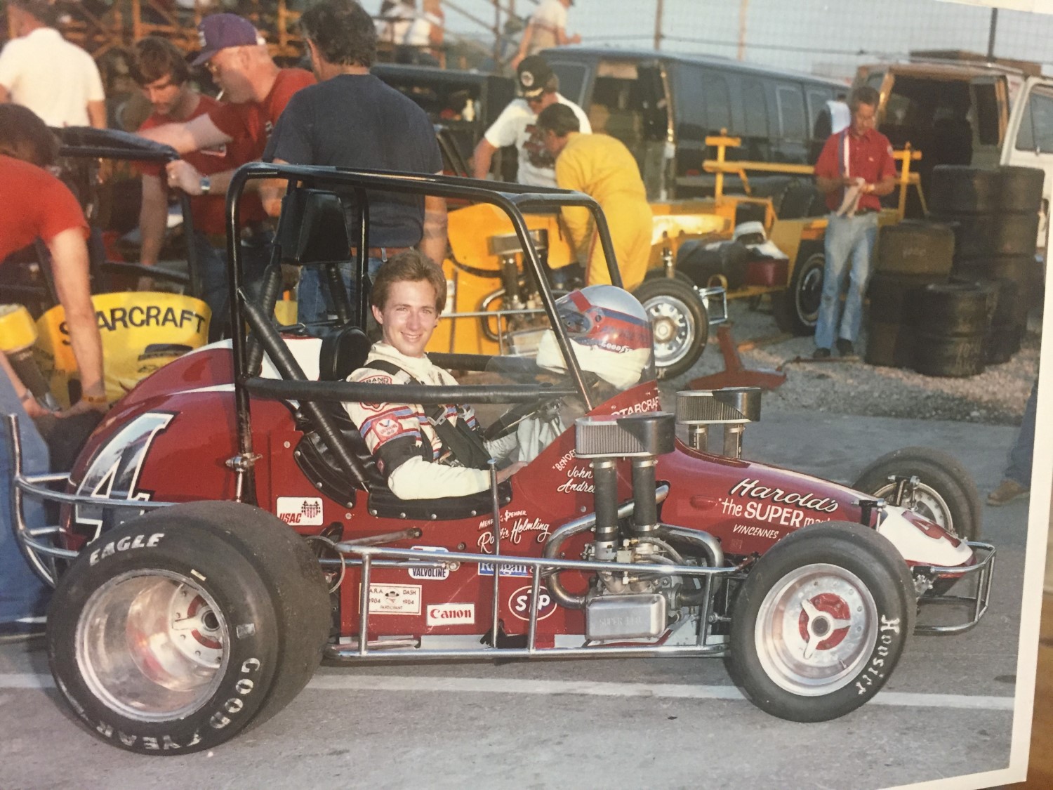 John Andretti in the Rollie Helmling #4 Midget, 1985
