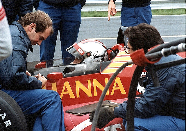 1987 CART IndyCar - Mario Andretti talks to his engineer Adrian Newey - today he is Red Bull's F1 design boss