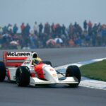 Ayrton Senna leading the British GP at Donington in 1993