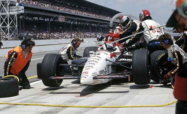 Michael Andretti makes a pitstop in his 1994 Newman Haas Lola at the Indy 500