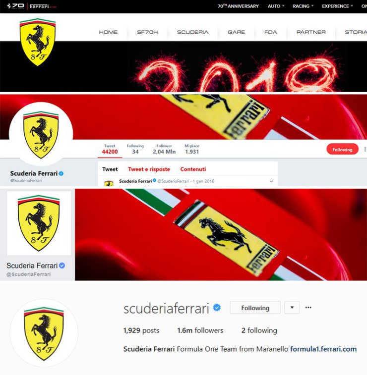 Now on social media - just the Ferrari shield